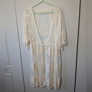 BOHO See Through Robe Cream Color Fairy No Size Tag No Fabric Size S-M-L